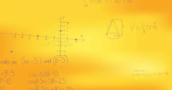 Afbeelding Van Met Hand Geschreven Wiskundige Formules Gele Achtergrond Wetenschap — Stockfoto