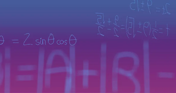 Bild Handskrivna Matematiska Formler Över Lila Bakgrund Vetenskap Matematik Och — Stockfoto