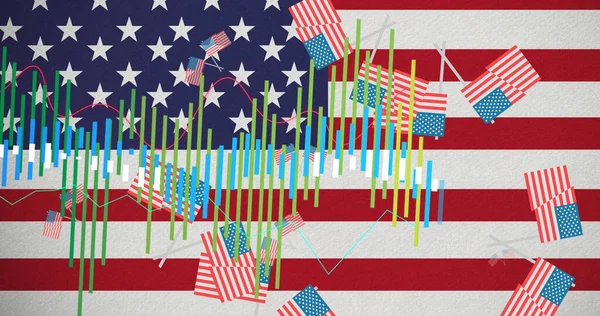 Obraz Przetwarzania Statystyk Nad Flagami Stanów Zjednoczonych Ameryki Amerykański Patriotyzm — Zdjęcie stockowe