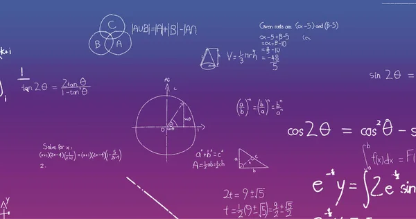 Image Handwritten Mathematical Formulae Blue Purple Background Science Mathematics Learning — Stock Photo, Image
