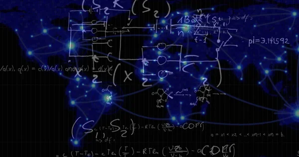 Imagem Fórmulas Matemáticas Manuscritas Sobre Fundo Azul Conceito Ciência Matemática — Fotografia de Stock