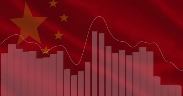 中国の国旗に関するデータ処理のイメージ デジタル的に生成された世界的なビジネス デジタルインターフェースの概念 — ストック写真