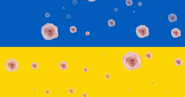 Illustration Von Rosa Rosen Auf Der Flagge Der Ukraine Mit — Stockfoto