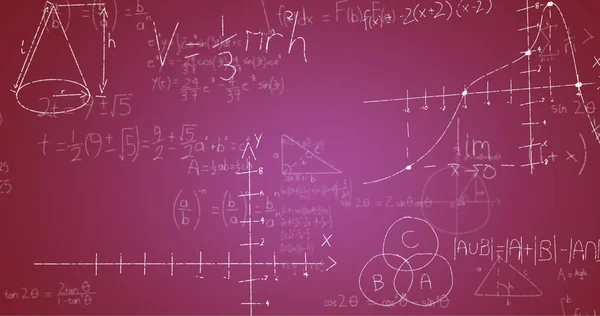 Image Handwritten Mathematical Formulae Purple Background Science Mathematics Learning Concept — Stock Photo, Image