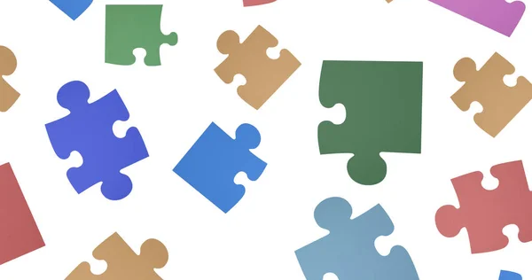 Immagine Pezzi Colorati Puzzle Che Cadono Sfondo Bianco Giornata Nazionale — Foto Stock