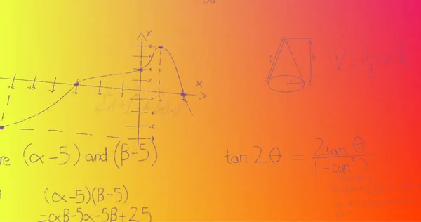 Εικόνα Χειρόγραφων Μαθηματικών Τύπων Πάνω Από Κίτρινο Έως Κόκκινο Φόντο — Φωτογραφία Αρχείου