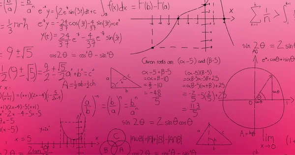 Imagem Fórmulas Matemáticas Escritas Mão Sobre Fundo Rosa Conceito Ciência — Fotografia de Stock