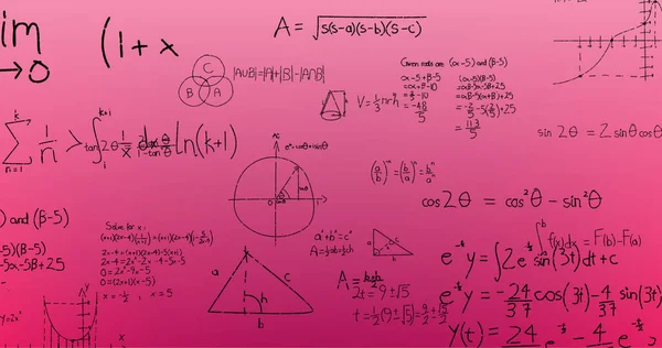 Obraz Ręcznie Pisanych Formuł Matematycznych Różowym Tle Koncepcja Nauki Matematyki — Zdjęcie stockowe