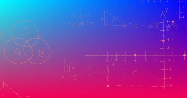 Kép Kézzel Írott Matematikai Képletek Felett Kék Piros Háttér Tudomány — Stock Fotó