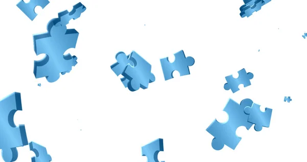 Obraz Niebieskich Kawałków Układanki Spada Białym Tle Narodowy Dzień Puzzle — Zdjęcie stockowe