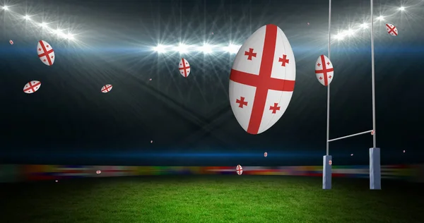 Imagen Pelotas Rugby Coloreadas Con Bandera Georgia Estadio Concepto Deporte —  Fotos de Stock