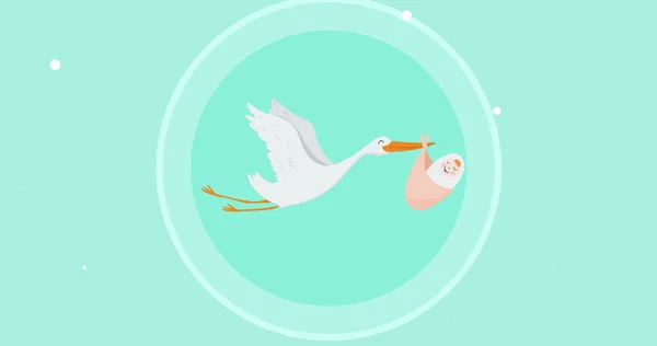 Image Stork Carrying Newborn Baby Green Background Pregnancy Motherhood Concept — Stock Photo, Image