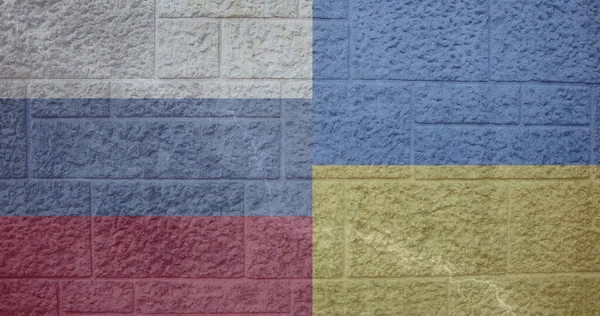 Image Flags Ukraine Russia Brick Background Ukraine Crisis International Politics — Stock Photo, Image