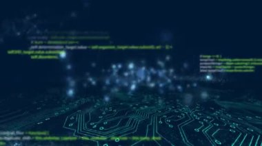 Mavi arkaplanda veri işleme animasyonu. küresel iş, finans, bağlantılar ve dijital arayüz konsepti dijital olarak oluşturulmuş video.