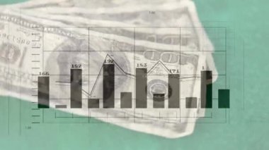 Banknotlar üzerinde veri işleme animasyonu. Ukrayna krizi ve uluslararası politika kavramı dijital olarak oluşturuldu.