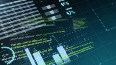 Siyah arkaplanda veri işleme animasyonu. küresel iş, finans, bağlantılar ve dijital arayüz konsepti dijital olarak oluşturulmuş video.