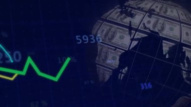 Banknotların dünya çapında veri işleme animasyonu. Ukrayna krizi ve uluslararası politika kavramı dijital olarak oluşturuldu.