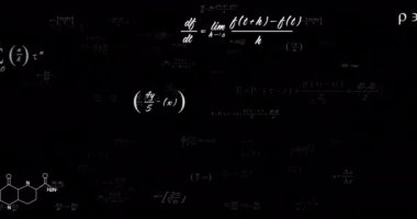 Matematiksel denklemlerin siyah arka planda işlenmesi. veri işleme ve bilim konsepti dijital olarak oluşturulmuş video.