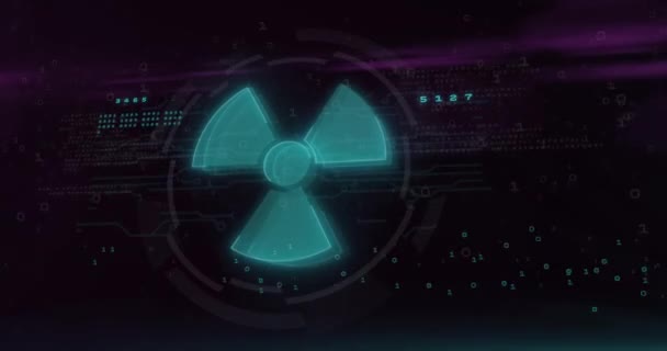 Siyah Arka Planda Arızalı Yeşil Nükleer Işaret Veri Işleme Animasyonu — Stok video