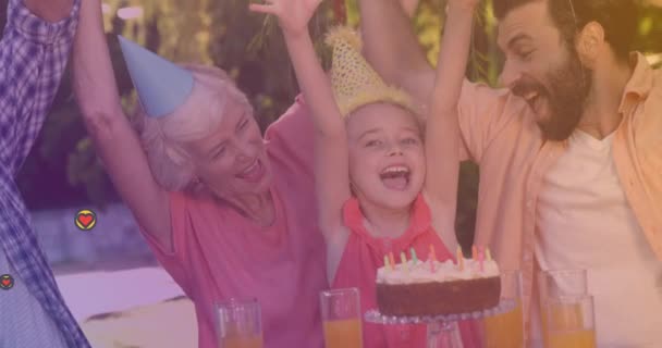 Animação Corações Sobre Família Caucasiana Feliz Festa Dia Internacional Das — Vídeo de Stock