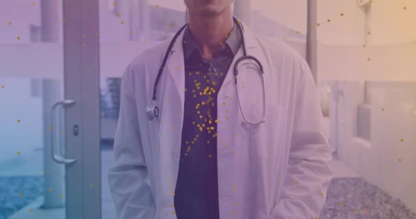 Animation Caucasian Male Doctor Spots Global Medicine Finances Connections Digital — ストック動画