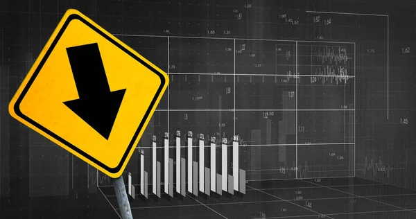 Imagen Procesamiento Datos Financieros Señalización Vial Sobre Fondo Negro Concepto — Foto de Stock