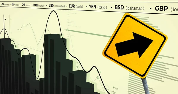 Imagen Procesamiento Datos Financieros Señalización Vial Sobre Fondo Amarillo Concepto — Foto de Stock