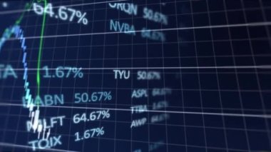 Şebeke üzerinde yeşil hat ve finansal veri işleme animasyonu. küresel iş, veri işleme ve bağlantı konsepti dijital olarak oluşturulmuş video.