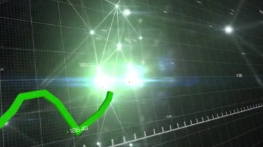 Izgara üzerinde yeşil çizgi ve veri işleme animasyonu. küresel iş, veri işleme ve bağlantı konsepti dijital olarak oluşturulmuş video.