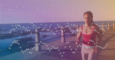 Gezintide koşan Afro-Amerikan formda bir kadına karşı kare şeklinde hareket ediyor. spor ve spor konsepti