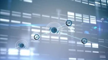 Mavi arkaplanda mozaik karelere karşı dijital simgeler ağı. küresel ağ ve teknoloji kavramı