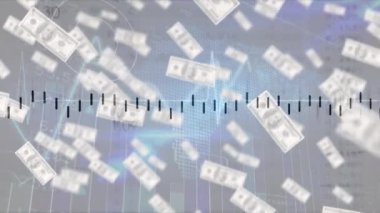 Amerikan doları banknotları üzerinde veri işleme animasyonu. Ukrayna krizi ve uluslararası politika kavramı dijital olarak oluşturuldu.