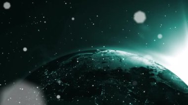Beyaz noktaların animasyonu ve uzayda dönen dünya üzerinde 6G. yeni teknoloji, ağ, iletişim ve bağlantı konsepti dijital olarak oluşturulmuş video.