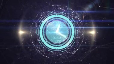 Saat üzerinde bağlantı ağı olan dünyanın animasyonu hızla ilerliyor. küresel bağlantılar, ağlar ve veri işleme konsepti dijital olarak oluşturulmuş video.