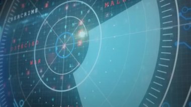 Radar ve veri işleme animasyonu, mavi arka planda güvenlik. dijital güvenlik, güvenlik ve teknoloji konsepti dijital olarak oluşturuldu.