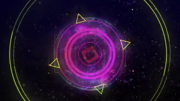 Анимация Красочных Форм Линий Поверх Вращающегося Земного Шара Новая Технология — стоковое видео