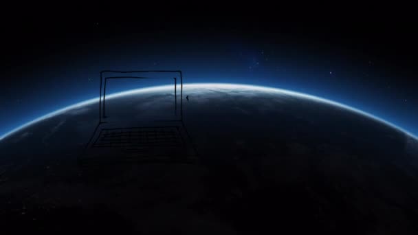 Анімація Йде Ноутбуки Над Глобусом Обертається Просторі Нова Технологія Мережа — стокове відео