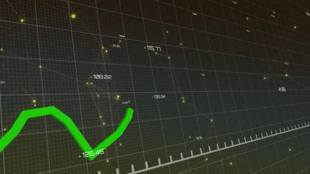 Animazione Elaborazione Linea Verde Con Numeri Sopra Griglia Connessioni Globali — Video Stock