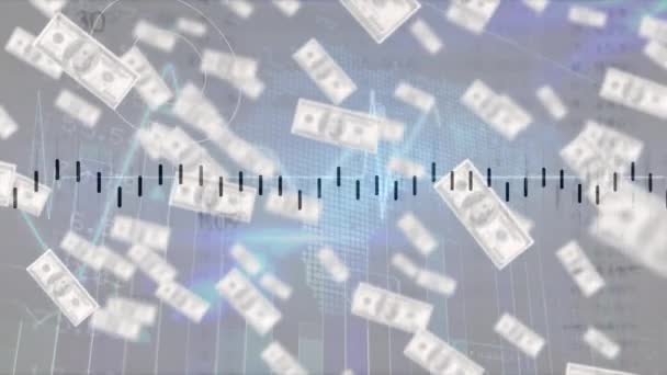 Animazione Dell Elaborazione Dei Dati Sulle Banconote Dollari Americani Crisi — Video Stock