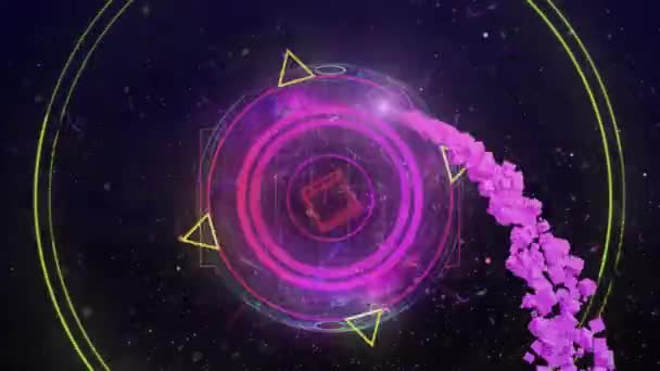 Анимация Различных Геометрических Форм Розовых Кубиков Движущихся Вращающемуся Земному Шару — стоковое видео