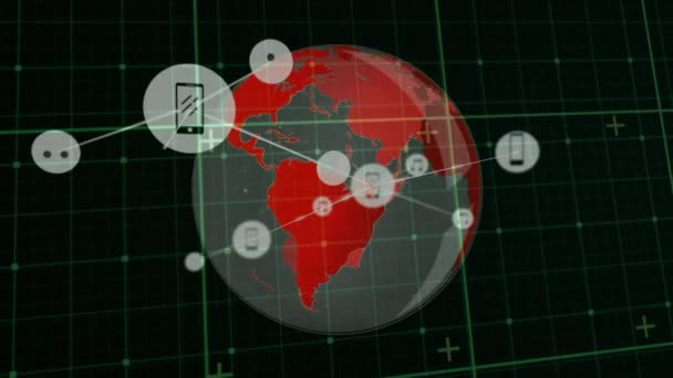 Animation Réseau Connexions Avec Des Icônes Sur Globe Réseau Concept — Video