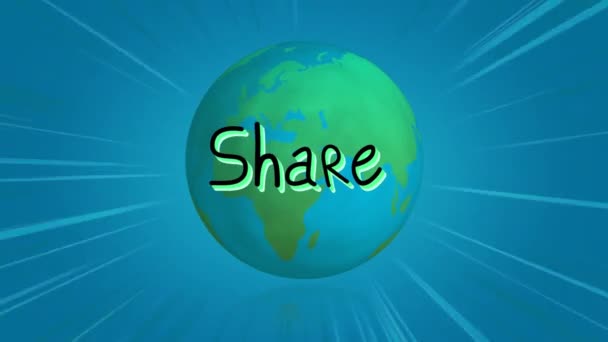 Animação Rede Conexões Com Compartilhar Texto Globo Fundo Azul Computação — Vídeo de Stock