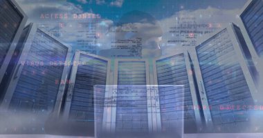 Sunucu odasındaki hackerın siber saldırı uyarısı. küresel internet güvenliği, bağlantılar ve veri işleme kavramı dijital olarak oluşturulmuş görüntü.