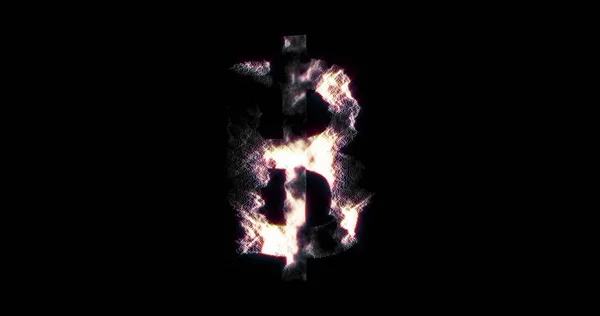 Image Bitcoin Hologram Symbol Spinning Black Background Business Finance Currency — Stock Photo, Image