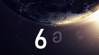 Uzayda dönen dünya üzerindeki bozulma ve 6G animasyonu. yeni teknoloji, ağ, iletişim ve bağlantı konsepti dijital olarak oluşturulmuş video.