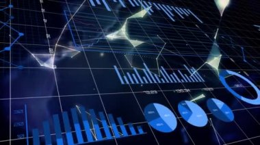 Animasyon istatistikleri, dünya çapında bağlantılar. küresel bağlantılar ve veri işleme konsepti dijital olarak oluşturulmuş video.