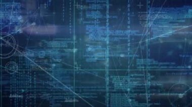 Veri işlemenin animasyonu, bağlantılar ağı ve ızgara. küresel iş, veri işleme ve bağlantı konsepti dijital olarak oluşturulmuş video.