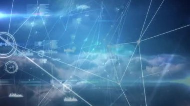 Mavi arkaplandaki veri işleme ağı ile bağlantıların animasyonu. küresel bağlantılar, veri işleme ve dijital olarak oluşturulmuş video ağ konsepti.