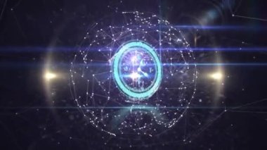Saat üzerinde bağlantı ağı olan dünyanın animasyonu hızla ilerliyor. küresel bağlantılar, ağlar ve veri işleme konsepti dijital olarak oluşturulmuş video.