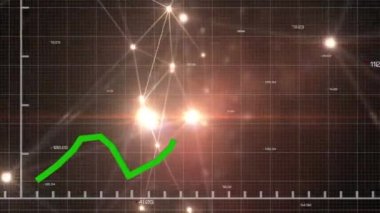 Izgara üzerinde yeşil çizgi ve veri işleme animasyonu. küresel iş, veri işleme ve bağlantı konsepti dijital olarak oluşturulmuş video.
